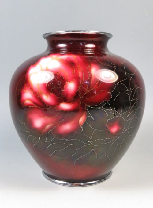 JAPANESE GINBARI CLOISONNE ENAMEL CHRYSANTHEMUM VASE ANDO CO - ADDITIONAL PHOTO 1