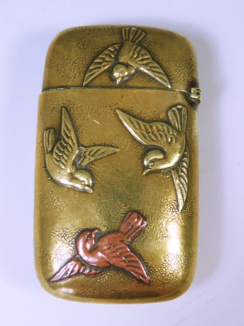 JAPANESE MEIJI PERIOD BRASS BIRD VESTA CASE - ADDITIONAL PHOTO 3
