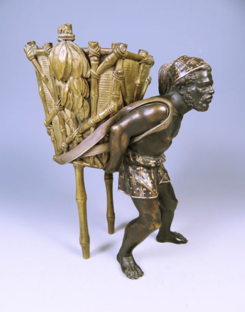 ANTIQUE 19TH CENTURY AUSTRIAN BRONZE MOORISH MAN CARRYING A BASKET - ADDITIONAL PHOTO 1