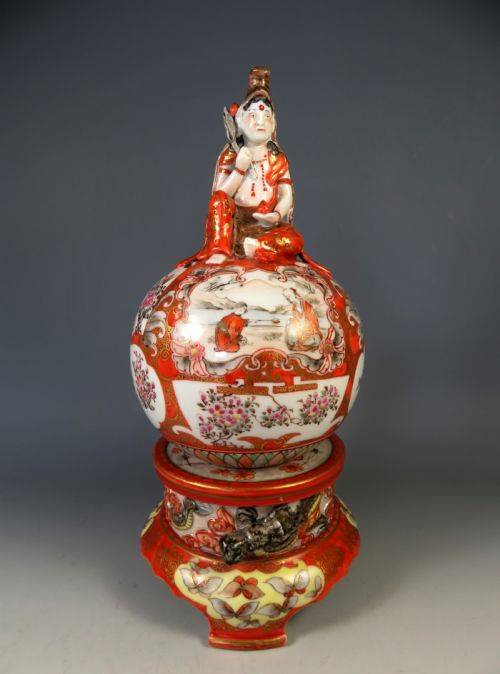 antique japanese kutani porcelain koro incense burner guanyin - CATEGORY: ANTIQUE CERAMICS - DATED 1900