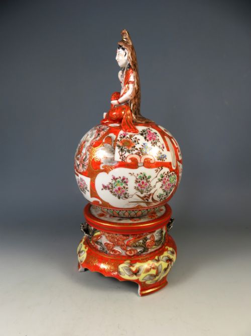 ANTIQUE JAPANESE KUTANI PORCELAIN KORO INCENSE BURNER GUANYIN - ADDITIONAL PHOTO 2
