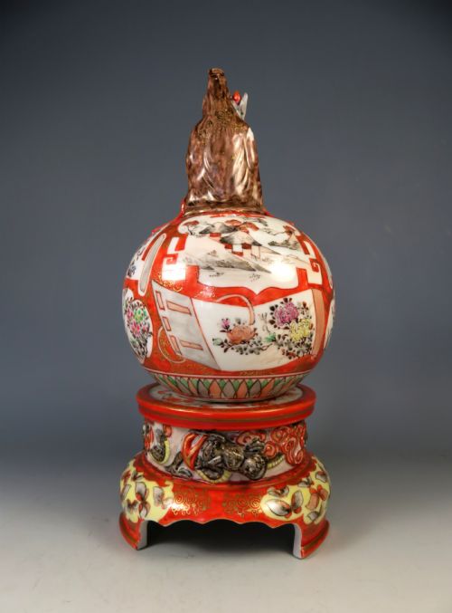 ANTIQUE JAPANESE KUTANI PORCELAIN KORO INCENSE BURNER GUANYIN - ADDITIONAL PHOTO 4