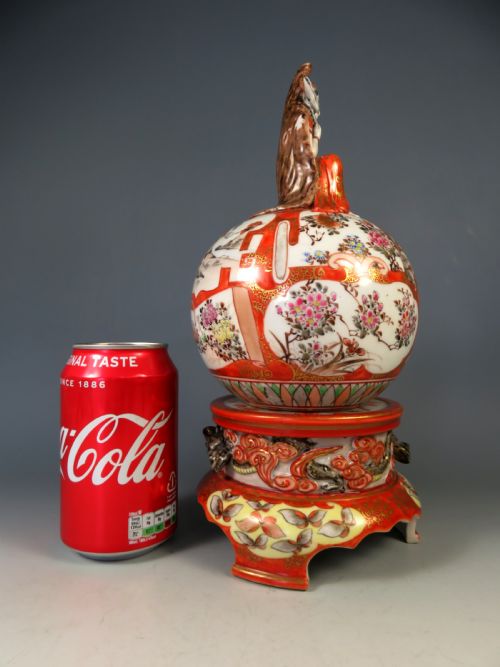 ANTIQUE JAPANESE KUTANI PORCELAIN KORO INCENSE BURNER GUANYIN - ADDITIONAL PHOTO 5