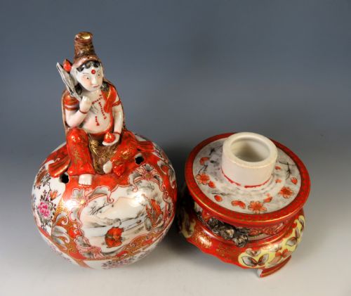 ANTIQUE JAPANESE KUTANI PORCELAIN KORO INCENSE BURNER GUANYIN - ADDITIONAL PHOTO 6