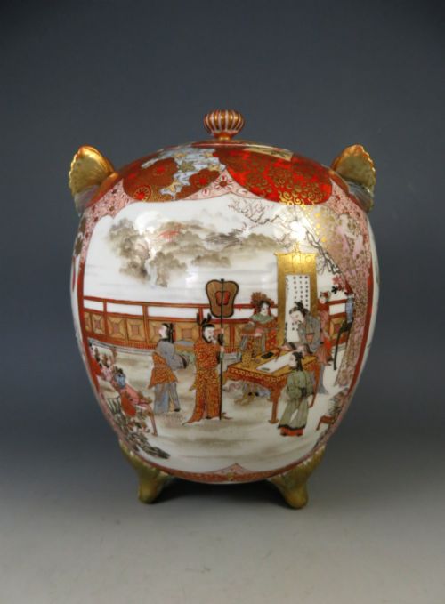 large antique japanese kutani porcelain jar and cover - CATEGORY: ANTIQUE CERAMICS - DATED 1900