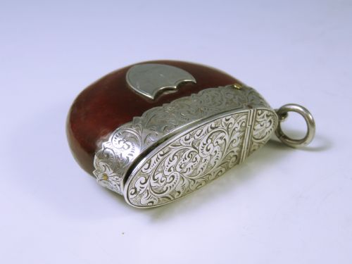 ANTIQUE HALLMARKED SILVER ENTADA SEED VESTA CASE - ADDITIONAL PHOTO 1