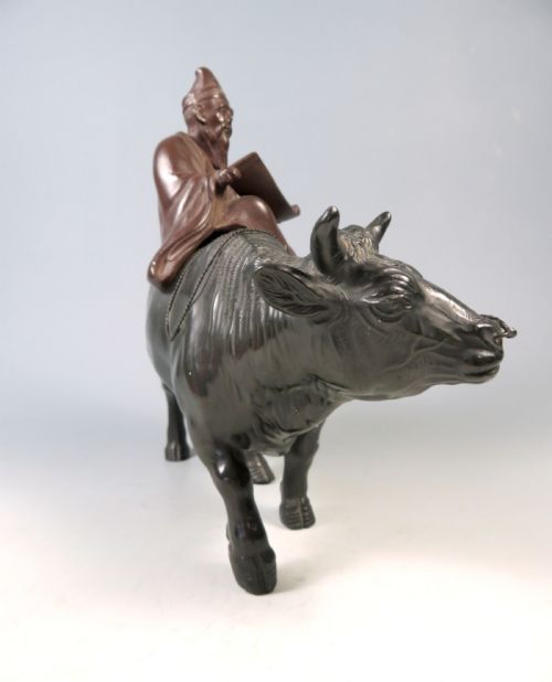 JAPANESE MEIJI PERIOD SCHOLAR ON BULL OKIMONO - ADDITIONAL PHOTO 2