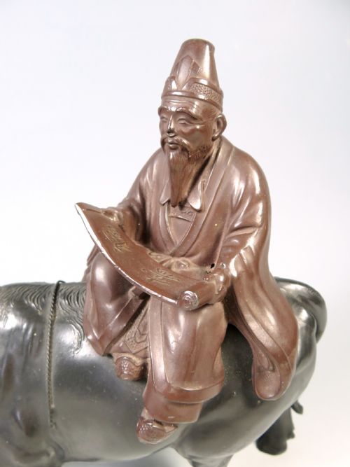 JAPANESE MEIJI PERIOD SCHOLAR ON BULL OKIMONO - ADDITIONAL PHOTO 3