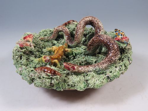 ANTIQUE PALISSY WARE PLATE SNAKE AND LIZARD JOSE ALVES CUNHA - ADDITIONAL PHOTO 1