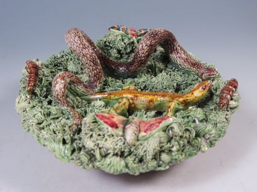 ANTIQUE PALISSY WARE PLATE SNAKE AND LIZARD JOSE ALVES CUNHA - ADDITIONAL PHOTO 5