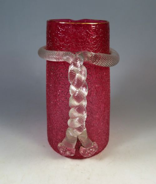 ANTIQUE OVERSHOT CRANBERRY GLASS JUG TWIST HANDLE - ADDITIONAL PHOTO 1