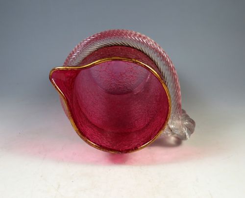 ANTIQUE OVERSHOT CRANBERRY GLASS JUG TWIST HANDLE - ADDITIONAL PHOTO 4