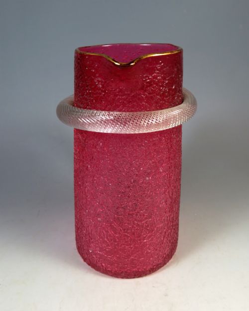 ANTIQUE OVERSHOT CRANBERRY GLASS JUG TWIST HANDLE - ADDITIONAL PHOTO 5
