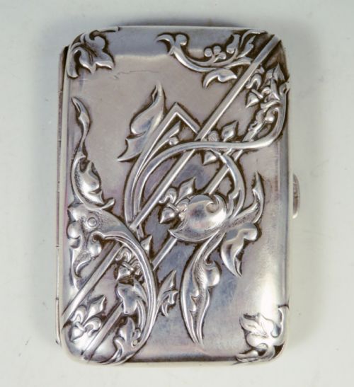 antique art nouveau hallmarked silver walker and hall cigarette case - CATEGORY: ANTIQUE SILVER - DATED 1900