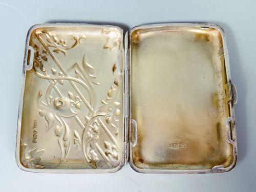 ANTIQUE ART NOUVEAU HALLMARKED SILVER WALKER AND HALL CIGARETTE CASE - ADDITIONAL PHOTO 5