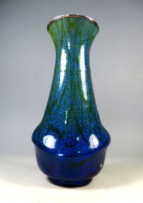 ANTIQUE ART NOUVEAU BLUE GREEN SILVER MICA GLASS VASE JOSEPHINENHUTTE - ADDITIONAL PHOTO 1