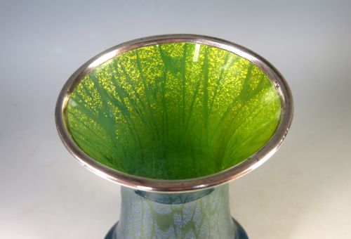 ANTIQUE ART NOUVEAU BLUE GREEN SILVER MICA GLASS VASE JOSEPHINENHUTTE - ADDITIONAL PHOTO 4