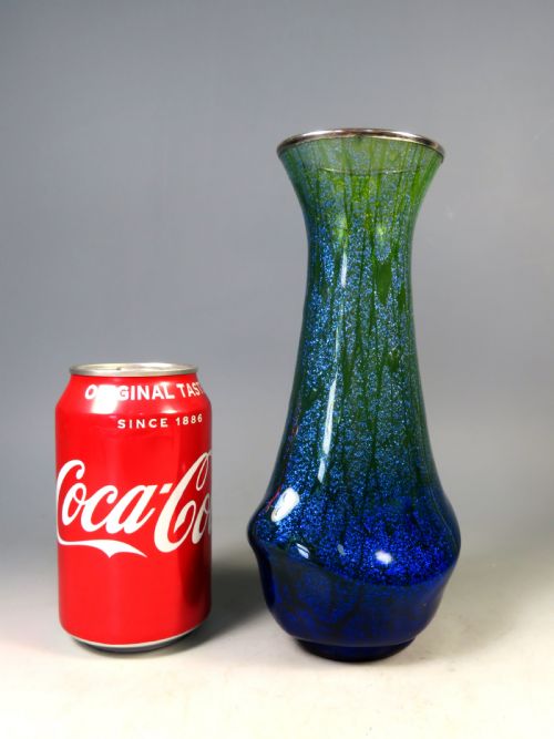 ANTIQUE ART NOUVEAU BLUE GREEN SILVER MICA GLASS VASE JOSEPHINENHUTTE - ADDITIONAL PHOTO 5