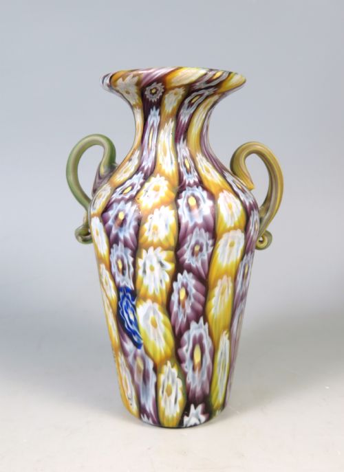 MURANO FRATELLI TOSO MILLEFIORI GLASS VASE WITH HANDLES - ADDITIONAL PHOTO 1