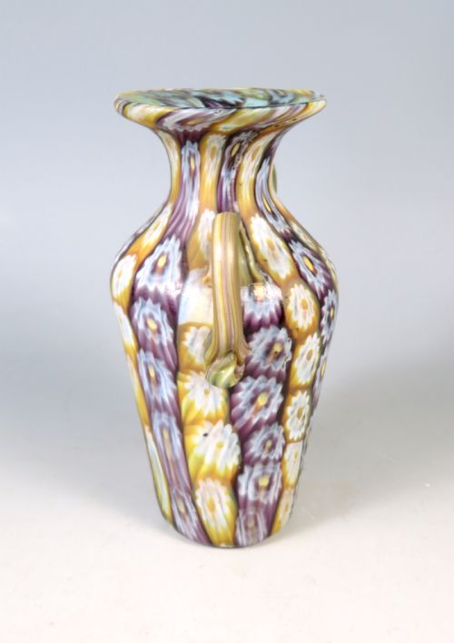 MURANO FRATELLI TOSO MILLEFIORI GLASS VASE WITH HANDLES - ADDITIONAL PHOTO 2