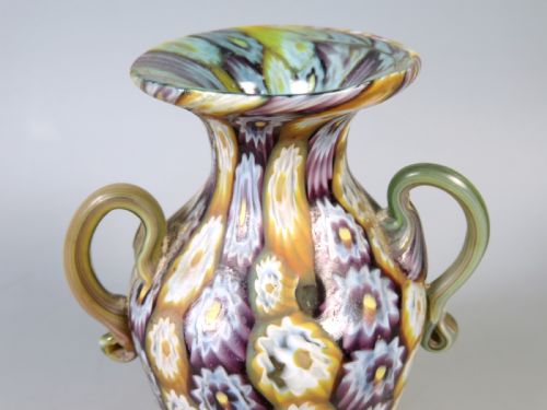 MURANO FRATELLI TOSO MILLEFIORI GLASS VASE WITH HANDLES - ADDITIONAL PHOTO 3