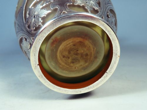 ANTIQUE ART NOUVEAU STEUBEN URANIUM GLASS VASE SILVER OVERLAY - ADDITIONAL PHOTO 4