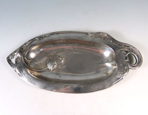 art nouveau silver plate thistle tray by victor saglier - CATEGORY: ANTIQUE METAL - DATED 1900