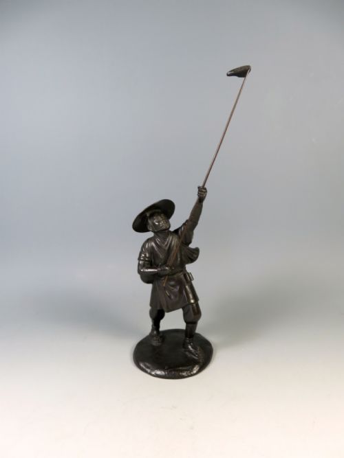 antique japanese meiji period bronze bird catcher okimono - CATEGORY: ANTIQUE SCULPTURES - DATED 1890