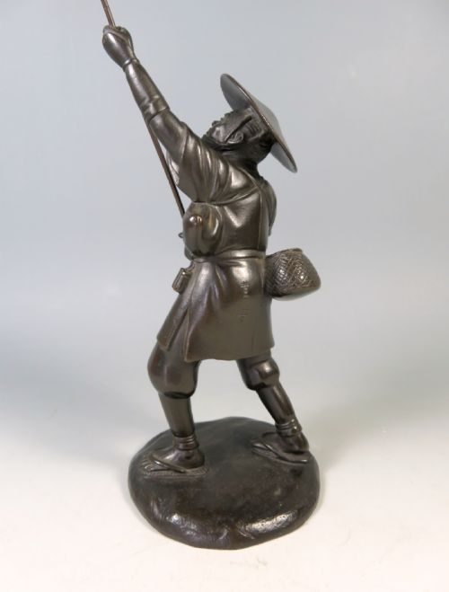 ANTIQUE JAPANESE MEIJI PERIOD BRONZE BIRD CATCHER OKIMONO - ADDITIONAL PHOTO 4