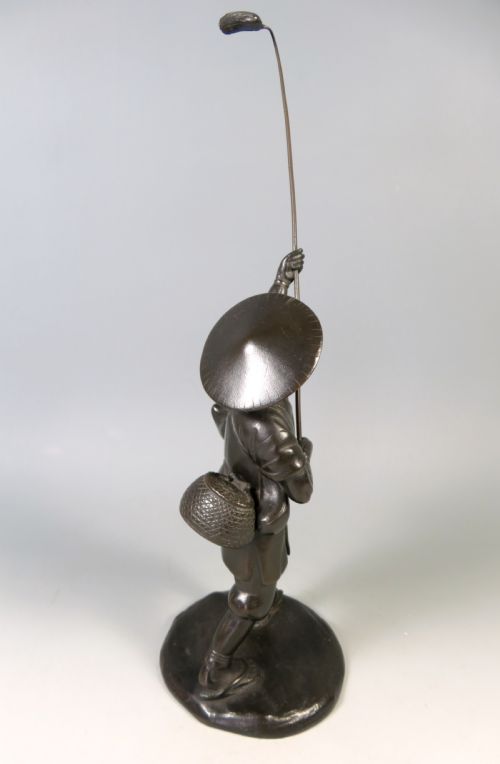 ANTIQUE JAPANESE MEIJI PERIOD BRONZE BIRD CATCHER OKIMONO - ADDITIONAL PHOTO 5