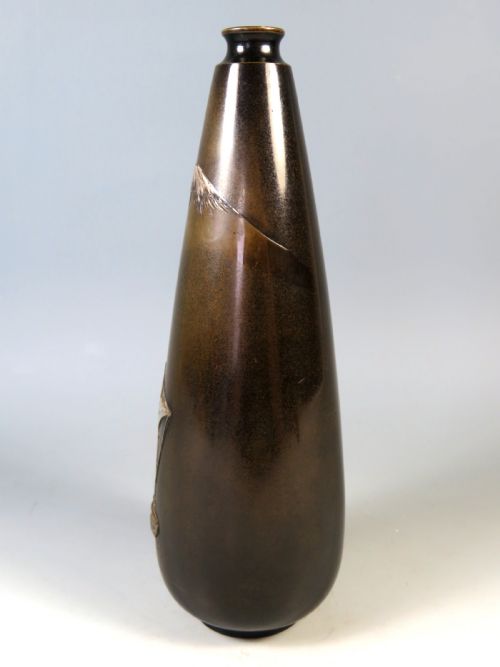ANTIQUE JAPANESE MEIJI PERIOD BRONZE MIXED METAL BOAT VASE - ADDITIONAL PHOTO 4