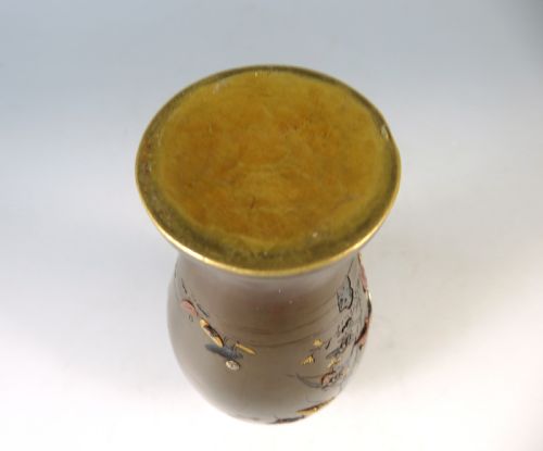 ANTIQUE JAPANESE MEIJI PERIOD ONLAID BRONZE BIRDS VASE - ADDITIONAL PHOTO 6