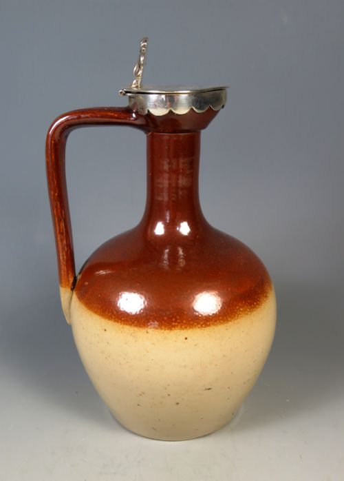 antique victorian stoneware jug hallmarked silver mount 1857 - CATEGORY: ANTIQUE JUGS - DATED 1850