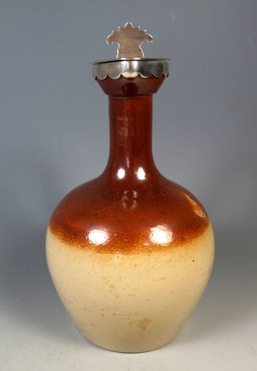 ANTIQUE VICTORIAN STONEWARE JUG HALLMARKED SILVER MOUNT 1857 - ADDITIONAL PHOTO 1