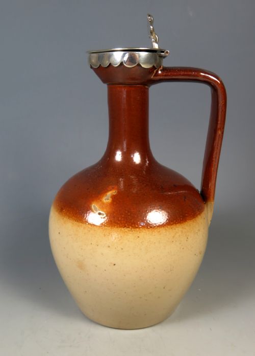 ANTIQUE VICTORIAN STONEWARE JUG HALLMARKED SILVER MOUNT 1857 - ADDITIONAL PHOTO 2