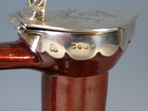 ANTIQUE VICTORIAN STONEWARE JUG HALLMARKED SILVER MOUNT 1857 - ADDITIONAL PHOTO 5
