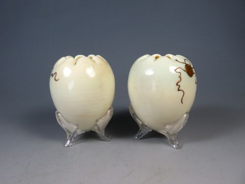 PAIR OF ANTIQUE THOMAS WEBB URANIUM GLASS POSY VASES GILT DECORATION - ADDITIONAL PHOTO 2