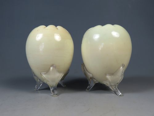 PAIR OF ANTIQUE THOMAS WEBB URANIUM GLASS POSY VASES GILT DECORATION - ADDITIONAL PHOTO 3
