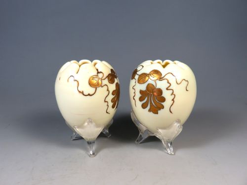 PAIR OF ANTIQUE THOMAS WEBB URANIUM GLASS POSY VASES GILT DECORATION - ADDITIONAL PHOTO 4