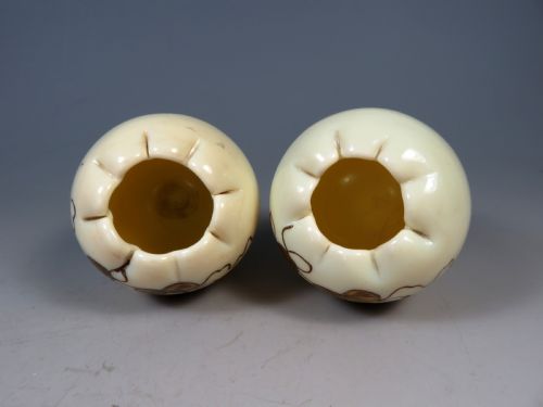 PAIR OF ANTIQUE THOMAS WEBB URANIUM GLASS POSY VASES GILT DECORATION - ADDITIONAL PHOTO 5