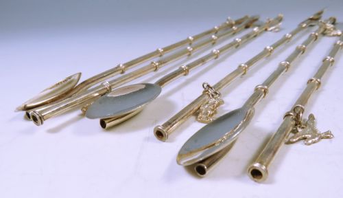 ANTIQUE CHINESE STERLING SILVER COCKTAIL SPOONS AND STRAWS - ADDITIONAL PHOTO 1