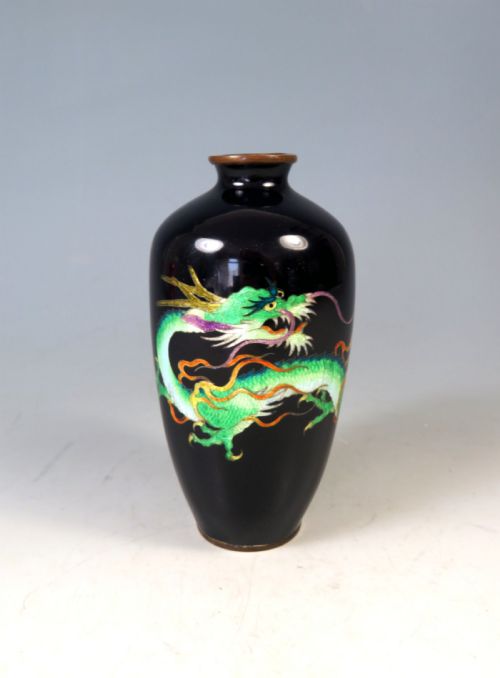 antique japanese ginbari cloisonne silver wire dragon vase - CATEGORY: ANTIQUE METAL - DATED 1900