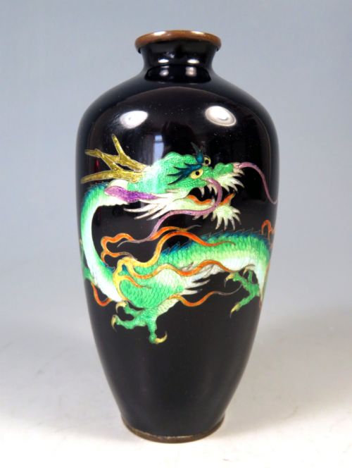 ANTIQUE JAPANESE GINBARI CLOISONNE SILVER WIRE DRAGON VASE - ADDITIONAL PHOTO 1