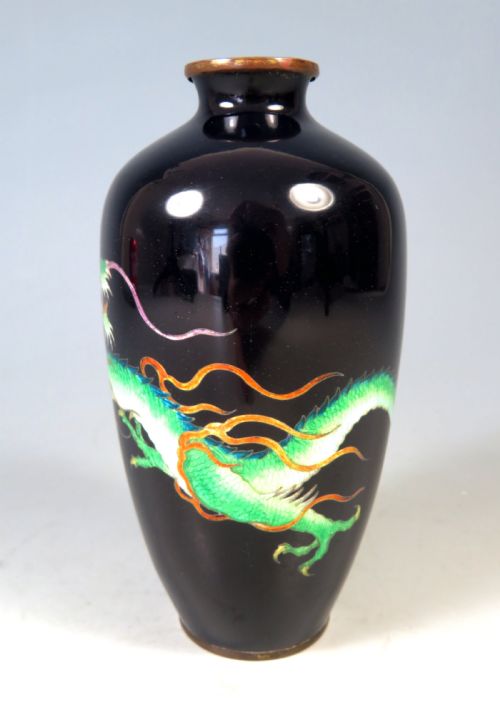 ANTIQUE JAPANESE GINBARI CLOISONNE SILVER WIRE DRAGON VASE - ADDITIONAL PHOTO 2