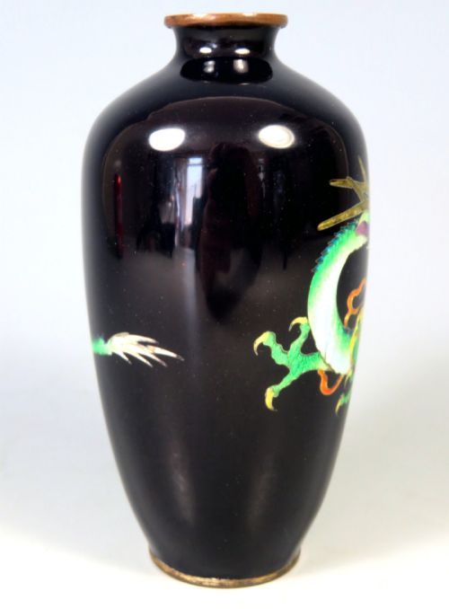 ANTIQUE JAPANESE GINBARI CLOISONNE SILVER WIRE DRAGON VASE - ADDITIONAL PHOTO 3