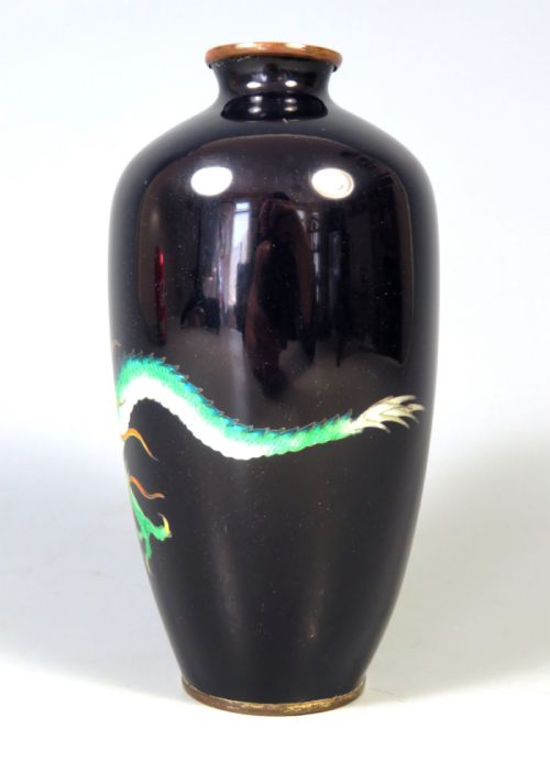 ANTIQUE JAPANESE GINBARI CLOISONNE SILVER WIRE DRAGON VASE - ADDITIONAL PHOTO 4