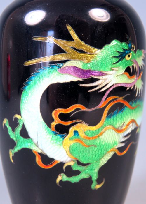 ANTIQUE JAPANESE GINBARI CLOISONNE SILVER WIRE DRAGON VASE - ADDITIONAL PHOTO 5