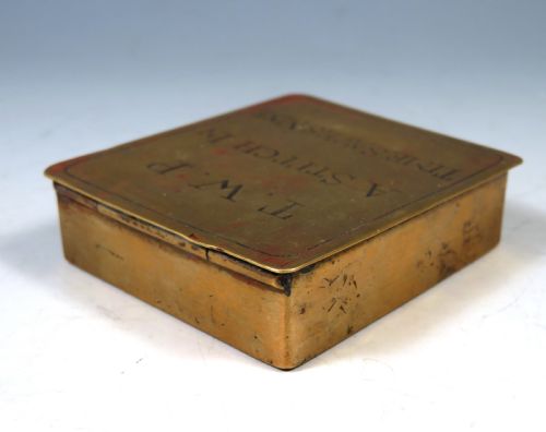 ANTIQUE GEORGIAN BRASS SEWING BOX A STITCH IN TIME - ADDITIONAL PHOTO 2