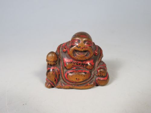 antique japanese negoro lacquer hotei netsuke - CATEGORY: ANTIQUE SCULPTURES - DATED 1850