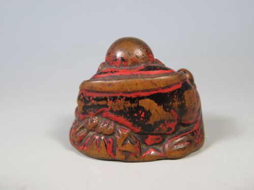 ANTIQUE JAPANESE NEGORO LACQUER HOTEI NETSUKE - ADDITIONAL PHOTO 1